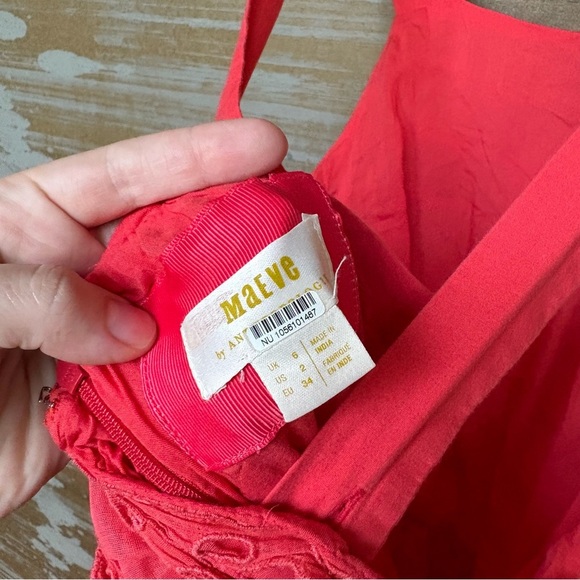 Anthropologie Maeve Eyelet Lace Tiered Midi Dress Preppy Summer Boho Womens 2 - Picture 4 of 6